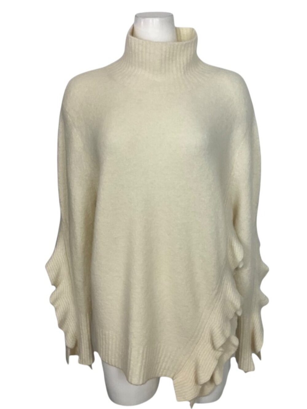 3.1 Phillip Lim Ruffle Trim Sweater L Antique White Funnel Neck Wool Alpaca